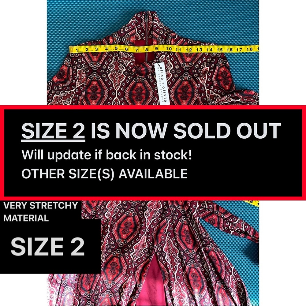 Alice + Olivia Clare Turtleneck Long Sleeve Midi Boho Burgundy Red Dress - Picture 9 of 16